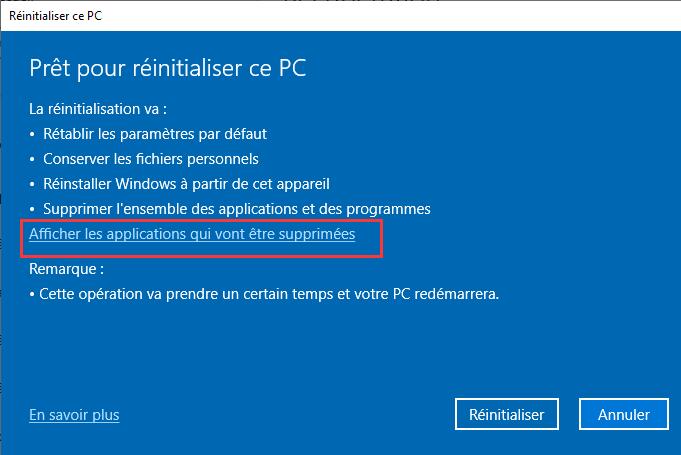 Réinitialiser Windows 10